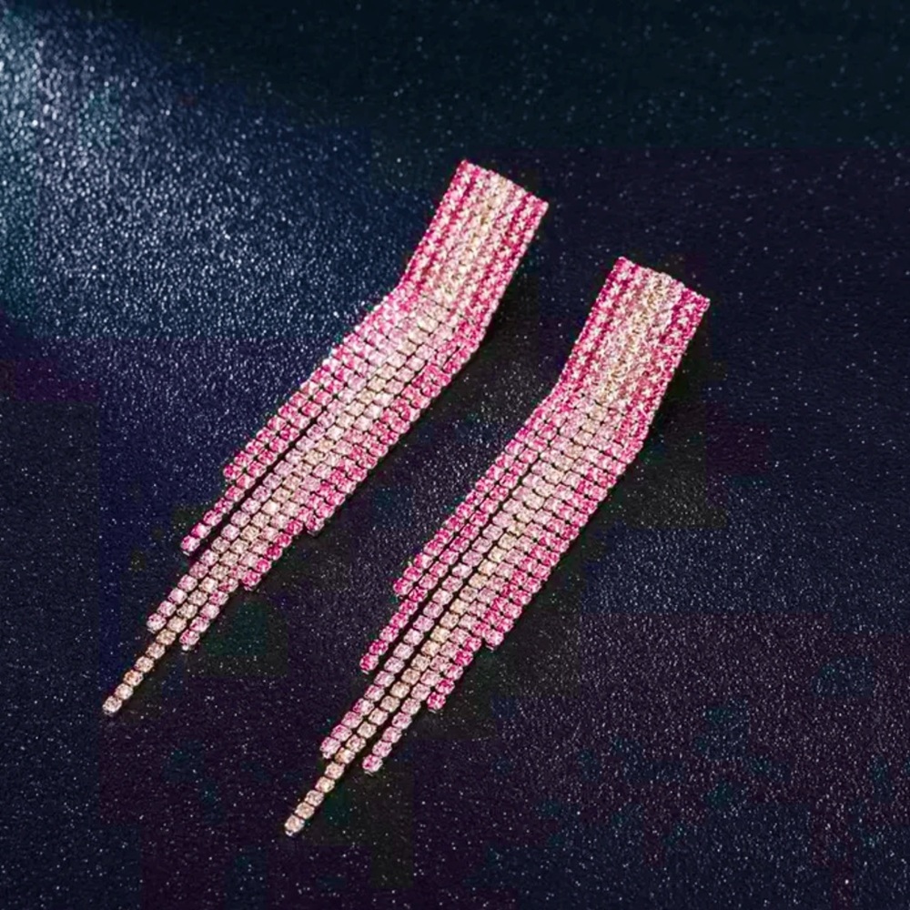 🆕 Gorgeous 14k Pink Fuchsia Fringe Tassel Drop Dangle Earrings NWT